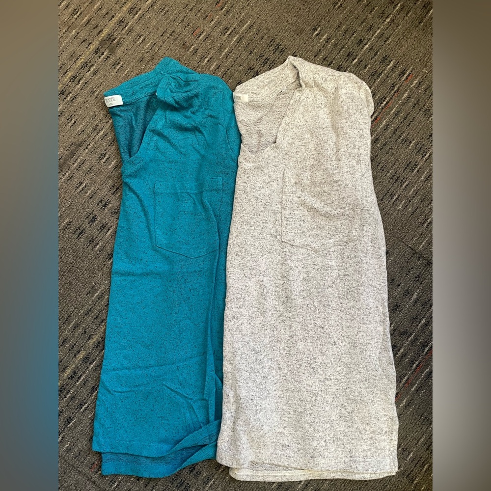 Teal and Gray Dreamiere pocket tees